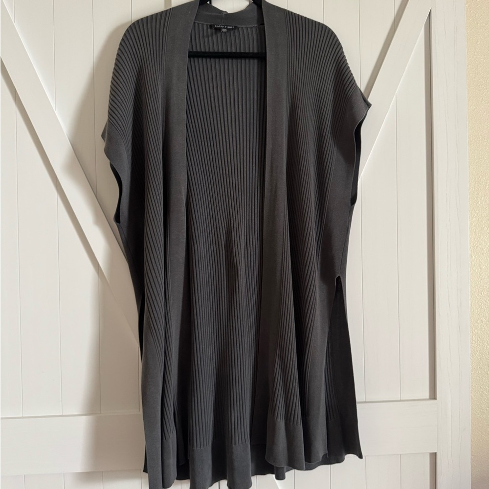 Eileen Fisher Charcoal Ribbed Cardigan